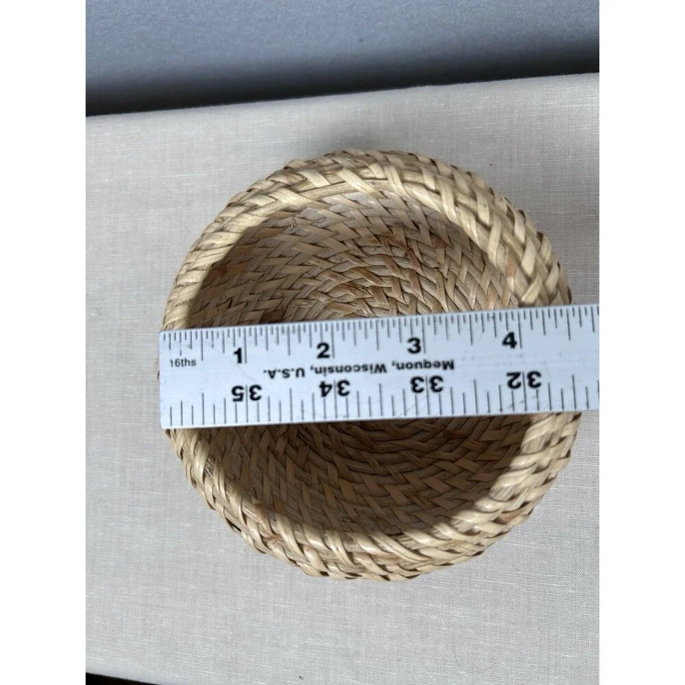 Round Woven Natural Rattan Wicker Decor Basket 6 in X 3 in
